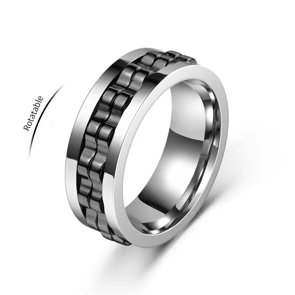 Anti Stress Edelstahl Ring Für Männer Getriebe Kette Rotierenden Angst Relief Spinning Zappeln Ringe Punk Schmuck Bague Homme