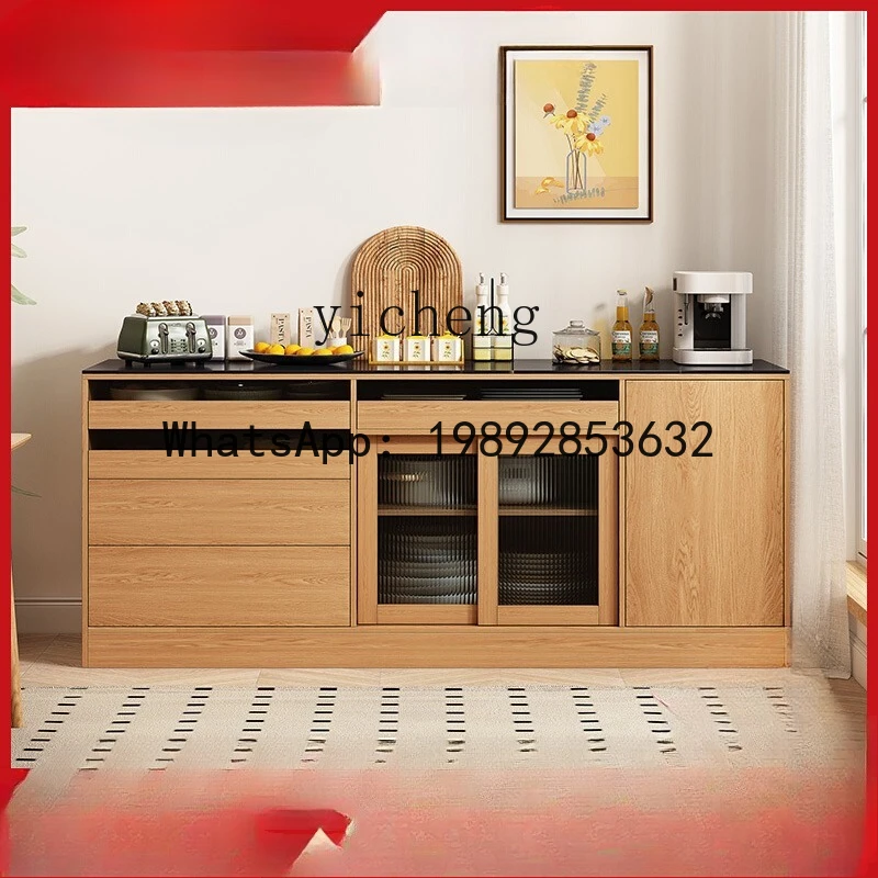 خزانة شاي جانبية لتناول الطعام من البلاط الصخري ABC، خزانة تخزين متكاملة لغرفة المعيشة، خزانة تخزين من الخشب الصلب على الحائط #2