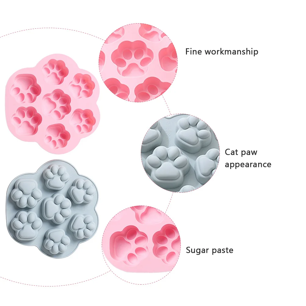 

2pcs Cat Paw Shaped Cookie Mold Pink Blue Baking Supply For Chocolate Candy Crafts Dessert Embossed Silicone Tool Household