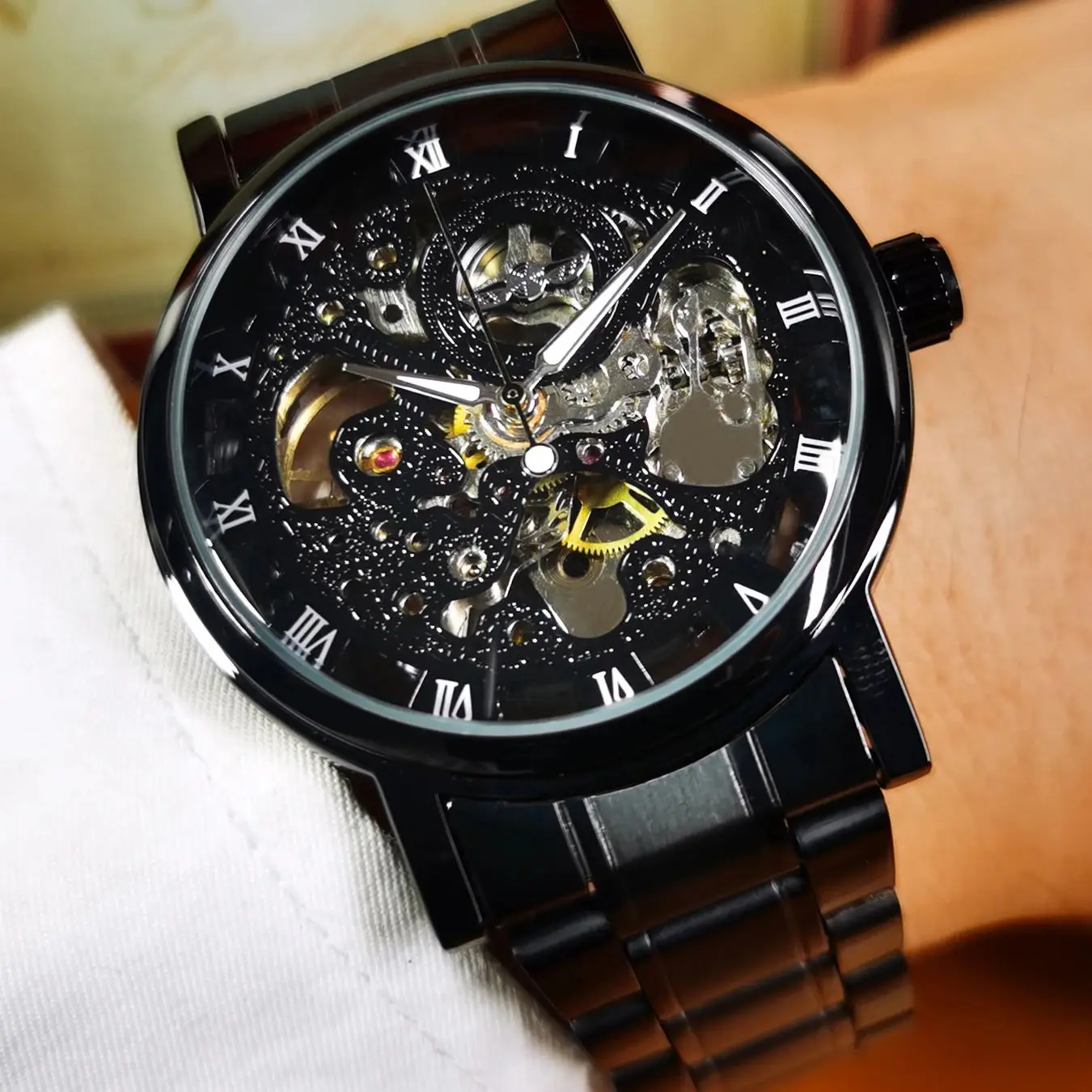 

Мужские деловые часы WINNER: элитные автоматические механические часы-скелетоны с люминесцентными стрелками и ремешком из нержавеющей стали