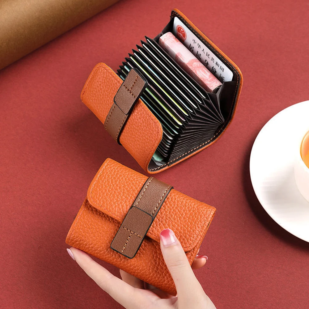 ISKYBOB PU Leather Card Bag 18 Slots Card Holder Multi-card Slot Credit Card Bag Women Retro Luxury Small Wallet Coin Purse