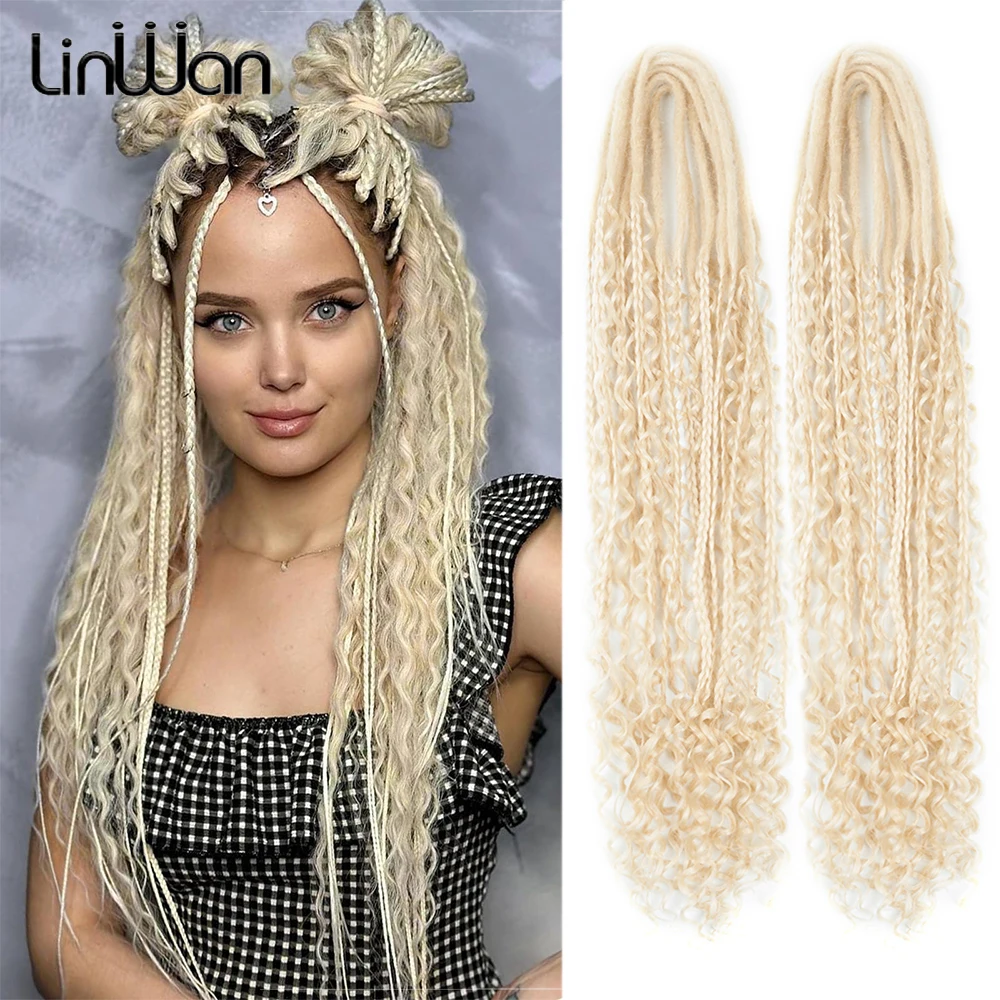 

LINWAN Hippie Style Boho Wavy Dreads Double Ended Dreadlock Extensions 24 Inch Synthetic Curly Ends Handmade Braid In Dreadlock