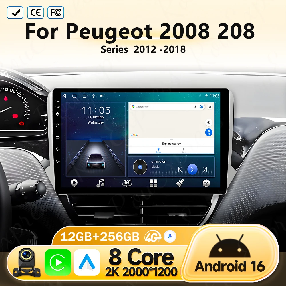 

Android 16 Navigation Multimedia Player For Peugeot 2008 208 Series 2012 2013 2014 - 2018 Carplay Auto Stereo BT video Car radio