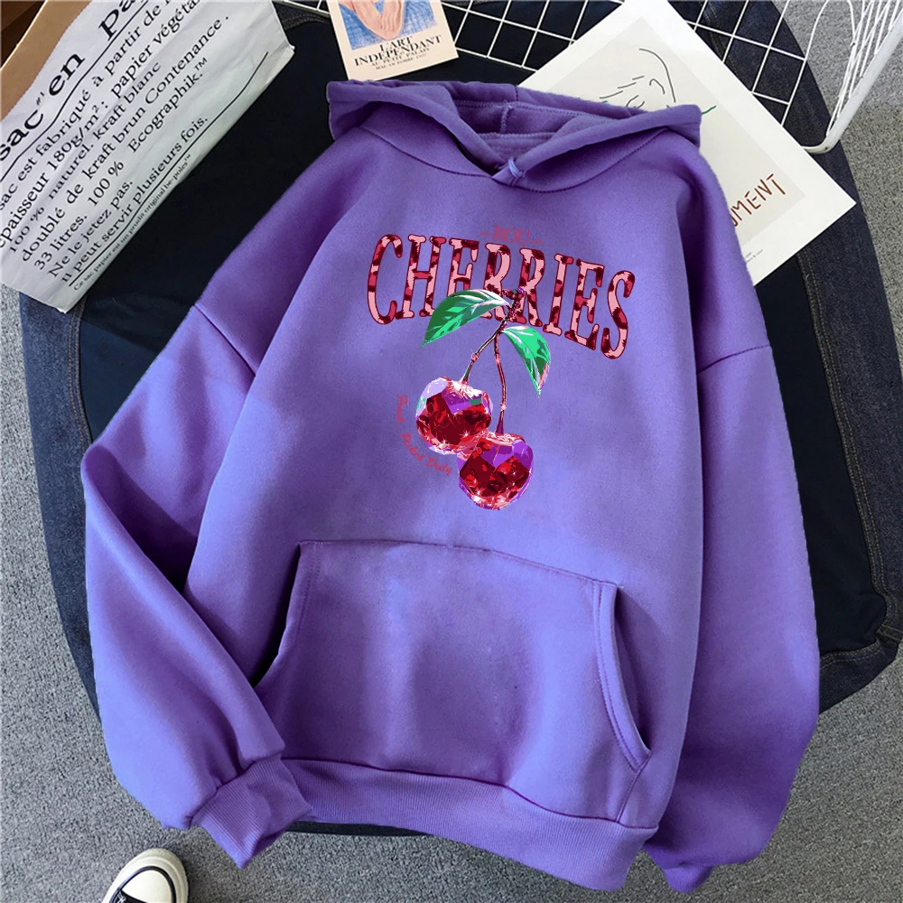 Crystal Cherries  Printed Hoodies Female Y2K Pocket Fashion Pullovers Fleece Multicolor Hoody Autumn Oversized Sportswear