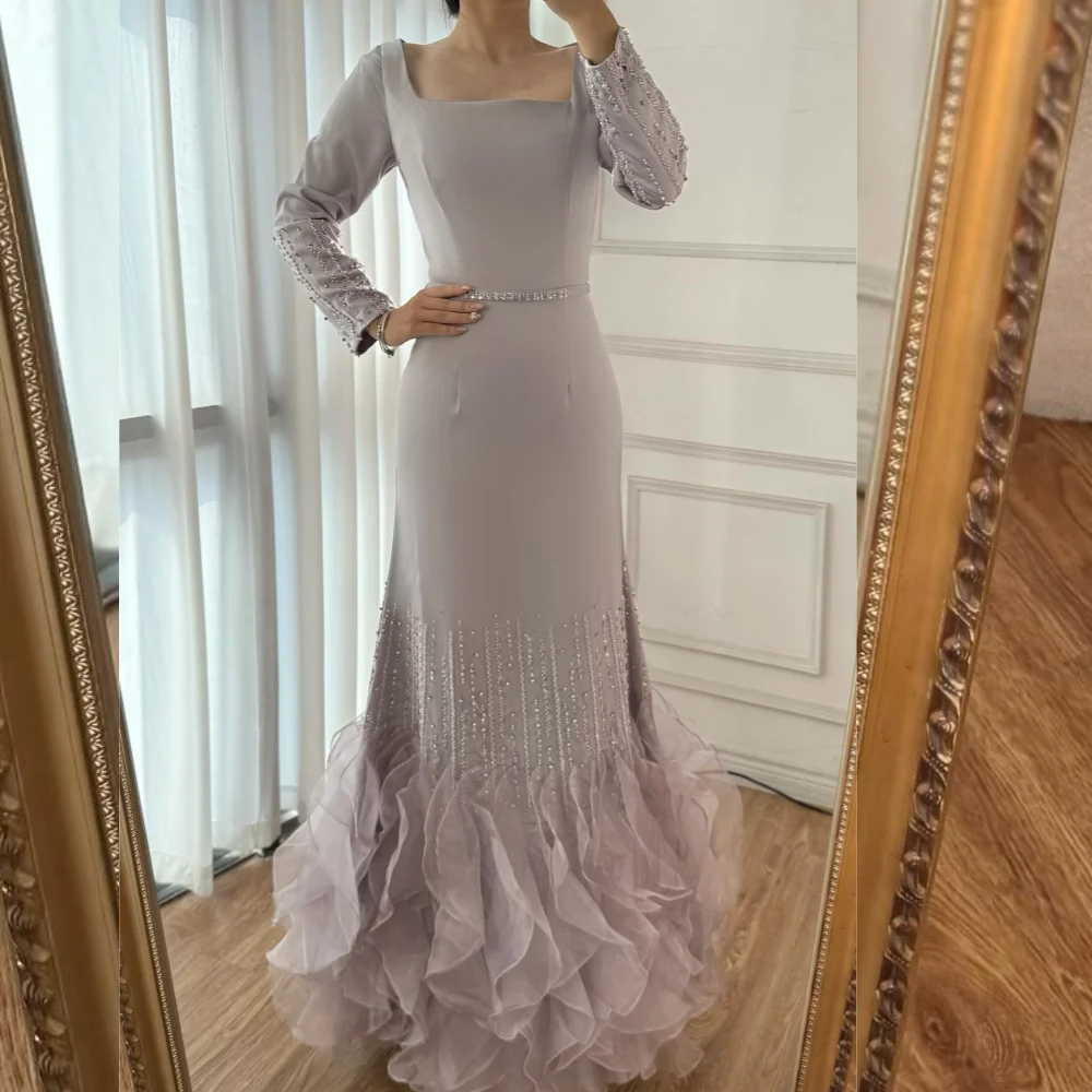 

Длинные платья из джерси с блестками и квадратным вырезом по индивидуальному заказу, женские роскошные вечерние элегантные вечерние свадебные платья на заказ