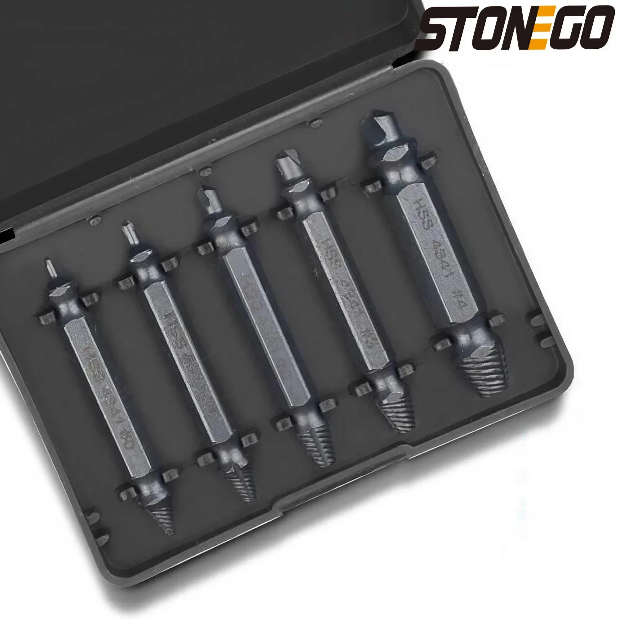 

STONEGO 4PCS/5PCS Nitrided HSS Damaged Screw Extractor Drill Bits Guide Set Broken Bolt Stud Stripped Screw Remover Tool