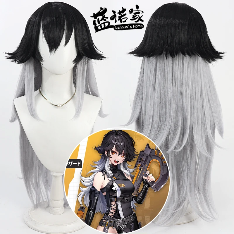

K Cosplay Wig NIKKE Goddess of Victory Black Gray 90cm Long Synthetic Hair Heat Resistant Halloween Role Play Party + Wig Cap