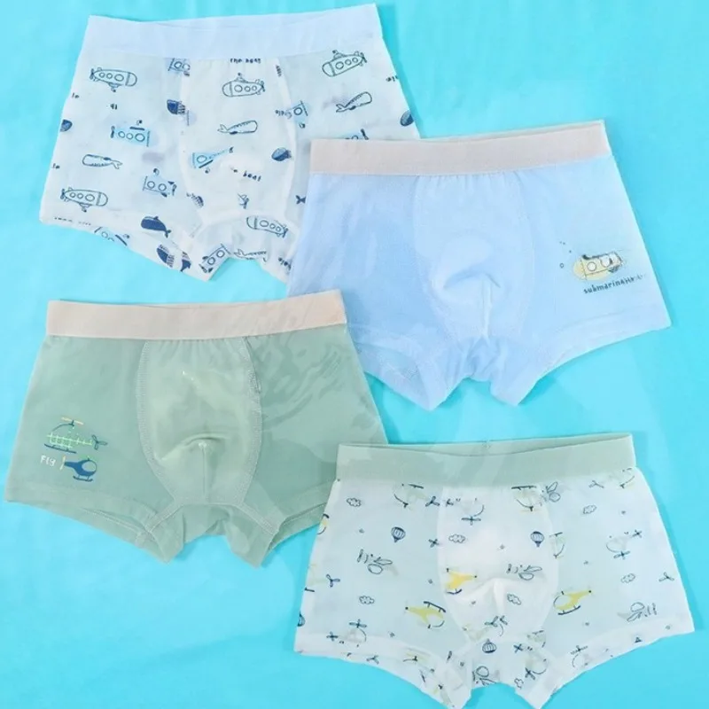 

4PCS Summer Kids Cool Soft Comfort Panties Boys Mesh Breathable Antibacterial Underwears 3+y Young Children Cute Print Knickers