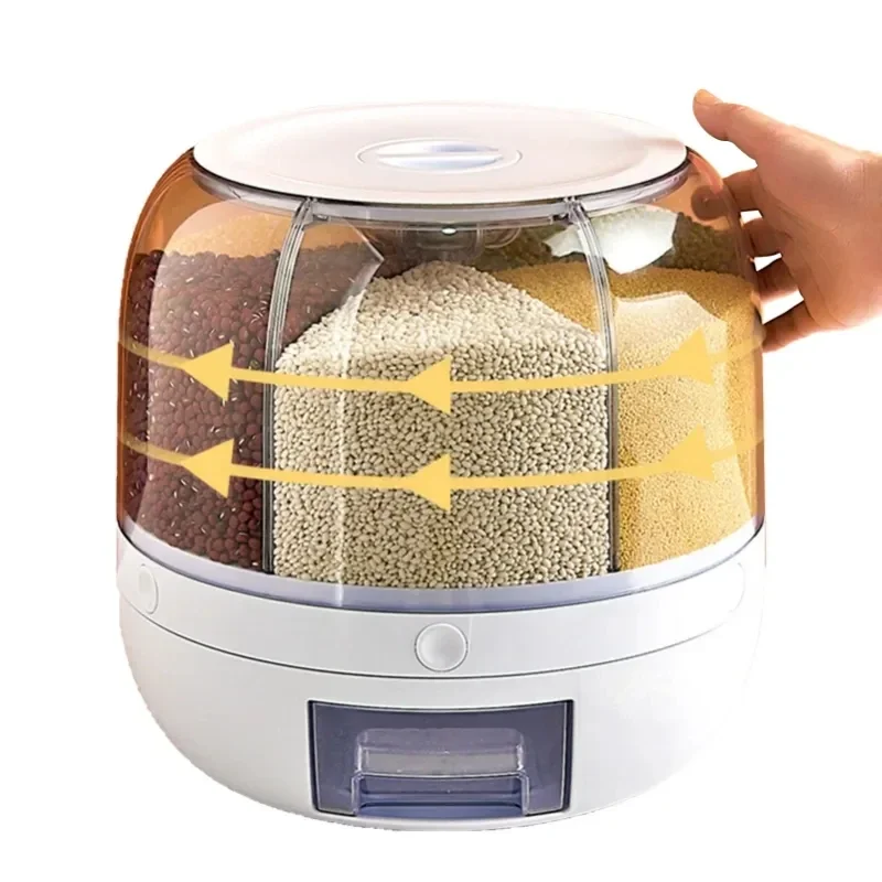 

360 Degree Rotating Rice Dispenser Sealed Dry Cereal Grain Bucket Moisture-proof Food Storage Box Container Kitchen Organizer