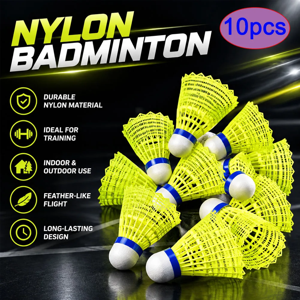 10pcs Durable Nylon Badminton Shuttlecocks Fluorescent Yellow White Outdoor Training Windproof Durable Stable Flight