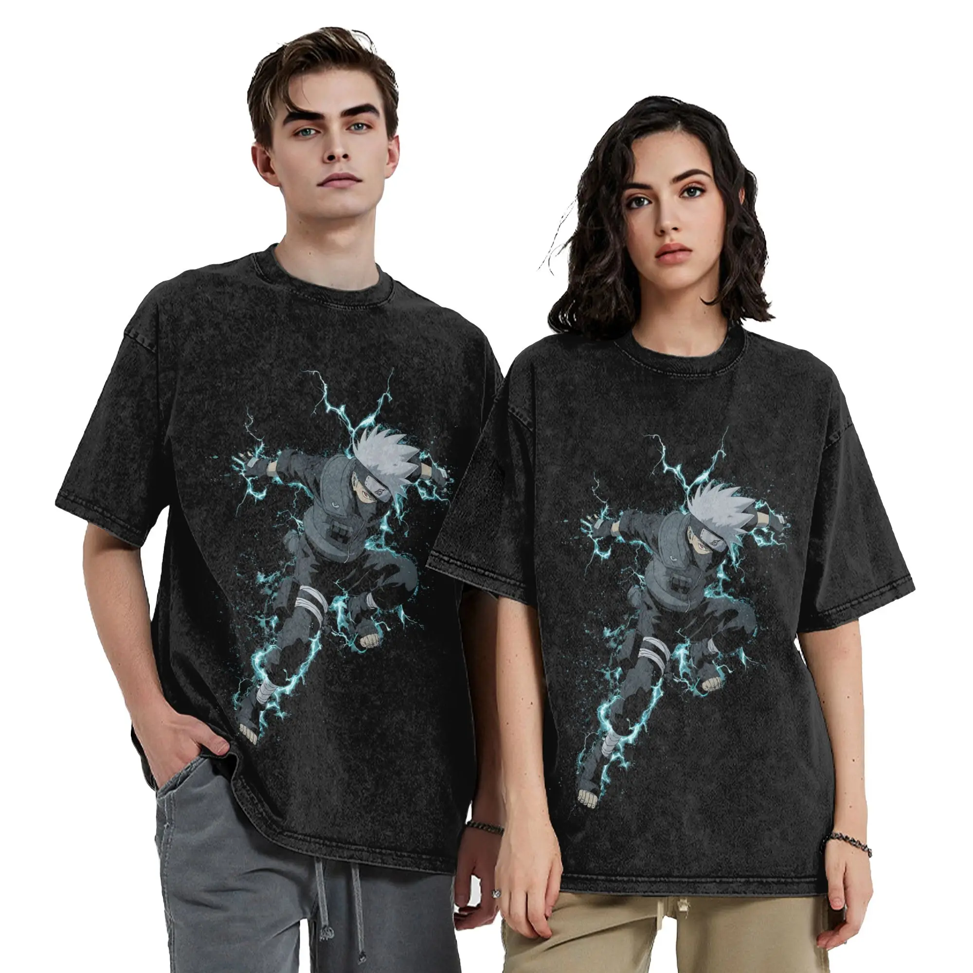 Ninja Narutoes Anime T Shirts Hip Hop Washed  Harajuku T-Shirts Retro for Men Women Tops Streetwear Graphic Tee Shirt
