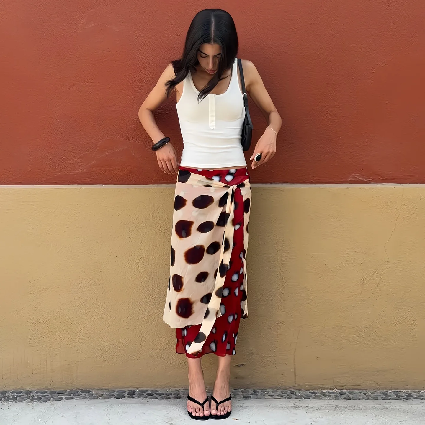 Summer new style women's fashionable dress with unique irregular polka dot print, full-skirted and mid-length, for women