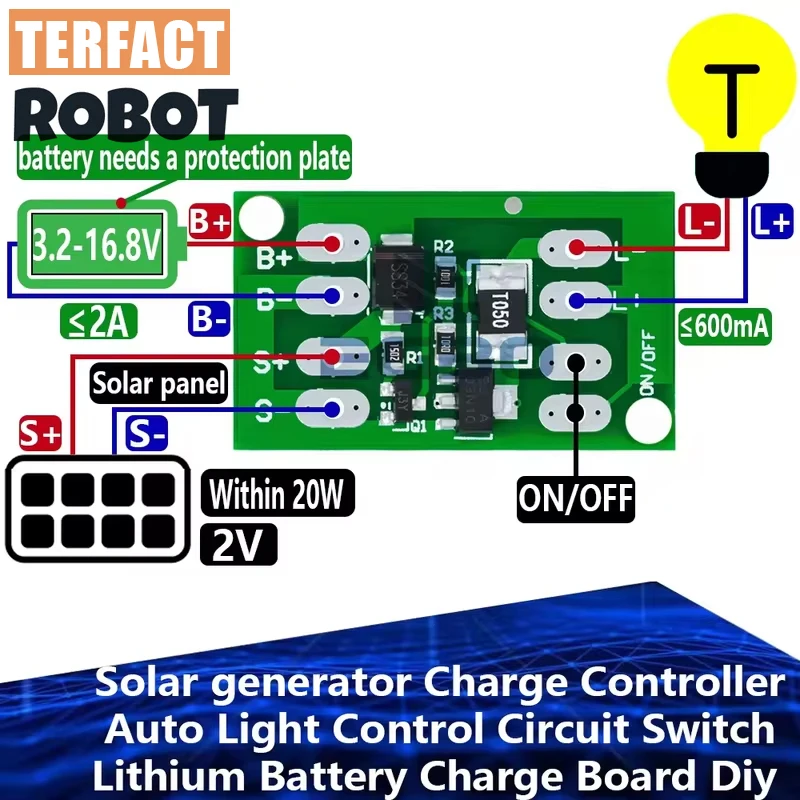 1~5PCS TERFACT ROBOT Solar generator Charge Controller Auto Light Control Circuit Switch Lithium Battery Charge Board Diy
