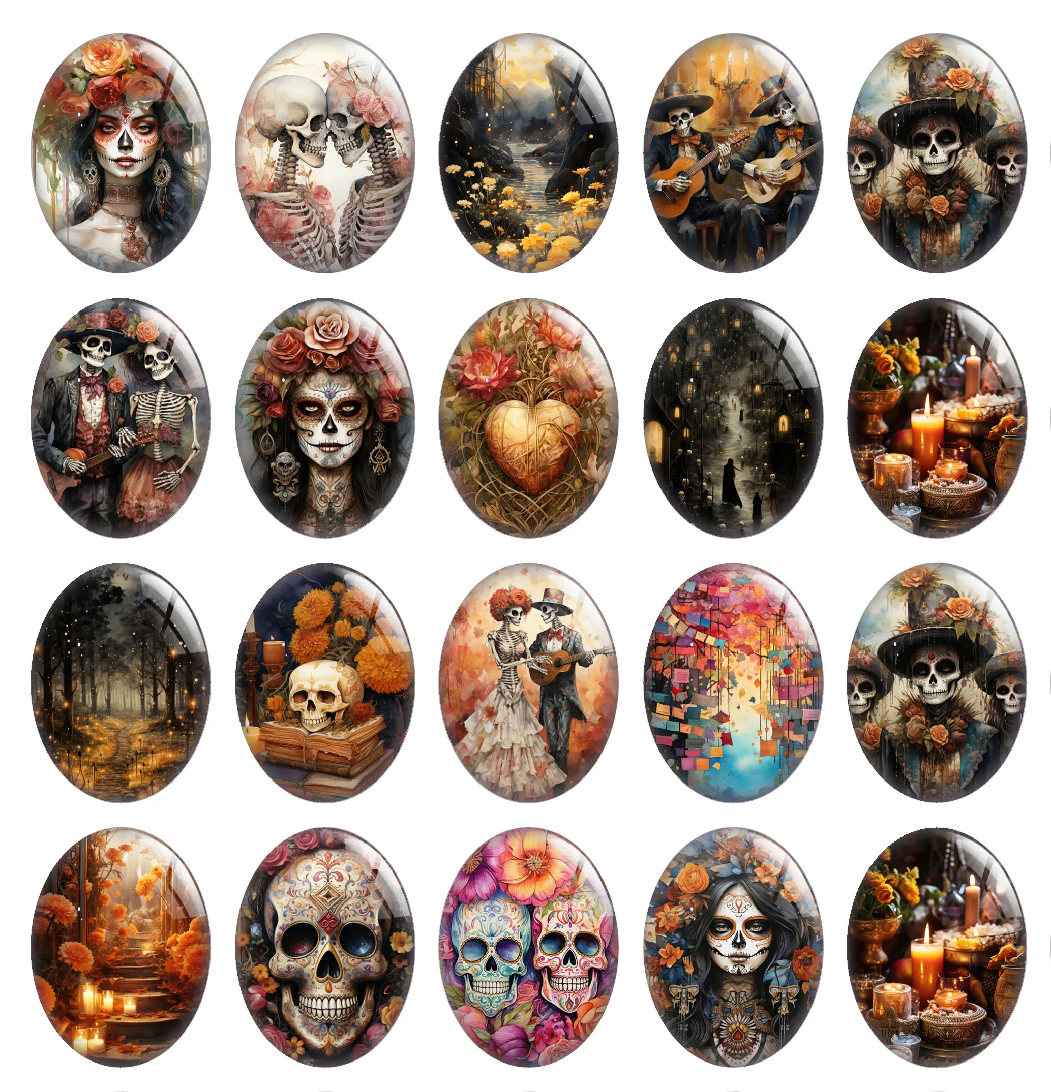 10pcs/lot Halloween Horror Gothic Skull Bride Groom Flower Girl Oval Photo Glass Cabochon Flatback Demo Cameo Diy Jewelry Making