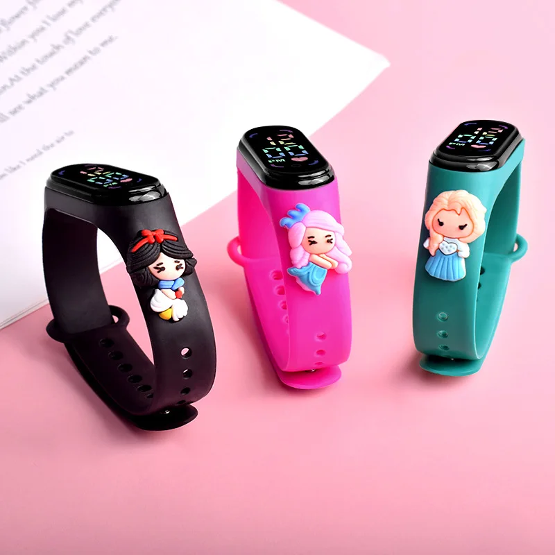 Disney-Impermeável LED Electronic Watch, Frozen, Elsa, Princesa, Desenhos Animados, Personagem de Anime, Branca de Neve, Esportes, Xiaomi,