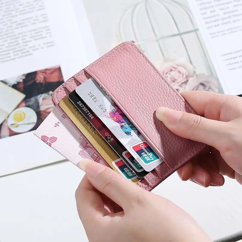 First Layer Cowhide Ultra-Thin ID Card Holder Women's Men's Slim Short Wallets Coin Purse Money Bag Multi-Card Bank Clip Case