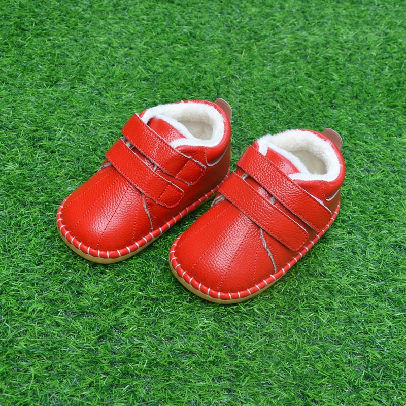 Leather warm baby boots thick fluffy lining kid boots