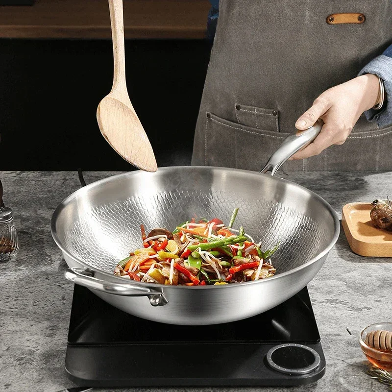 Titanium Wok Uncoated Titanium Wok Household Flat Bottom Non-stick Wok