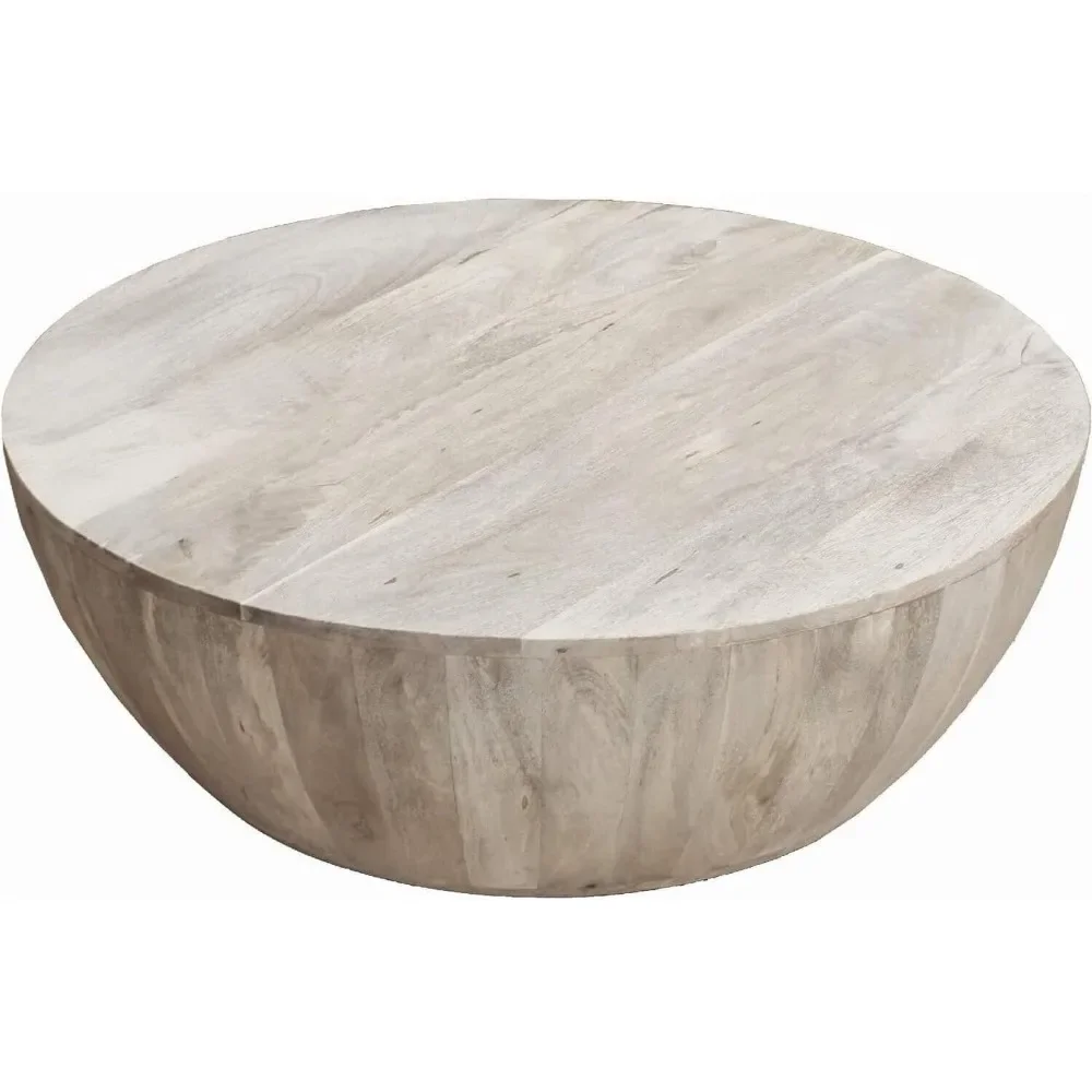 Vintage Vogue 36 Inch Round Mango Wood Coffee Table, Subtle Grains