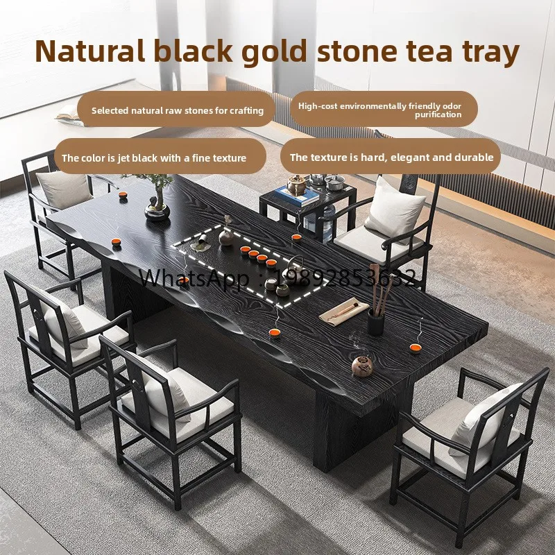 YFY Tea House Solid Wood Tea Table Home Living Room Black Large Board Tea Table Complete Office