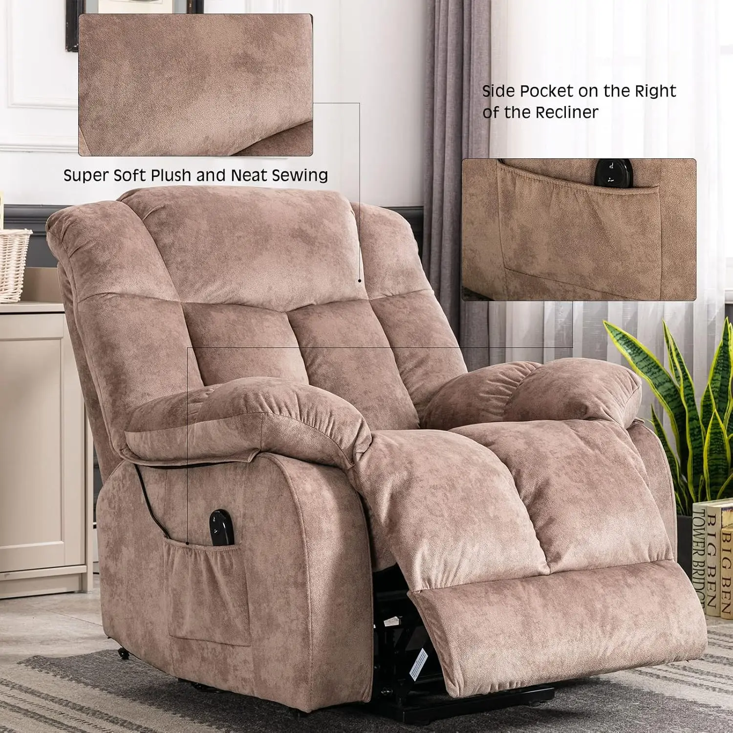 

Power Lift Recliner Chair for Elderly- Heavy Duty and Safety Motion Reclining Mechanism-Antiskid Fabric Sofa Living Room Chair