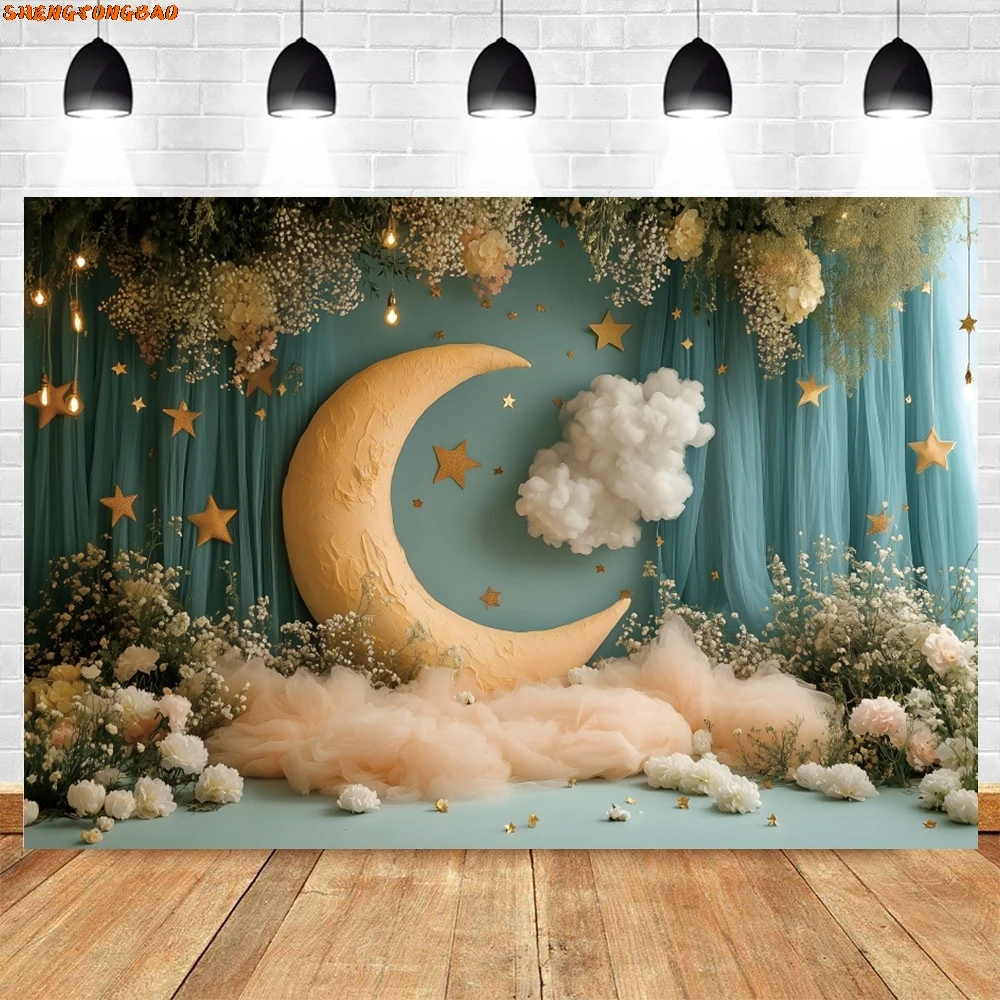 الوليد الطفل صورة الخلفيات حالمة القمر ليلة نعسان فتاة صبي الداخلية ديكور الحفلات التصوير خلفية فوتوزون الدعائم