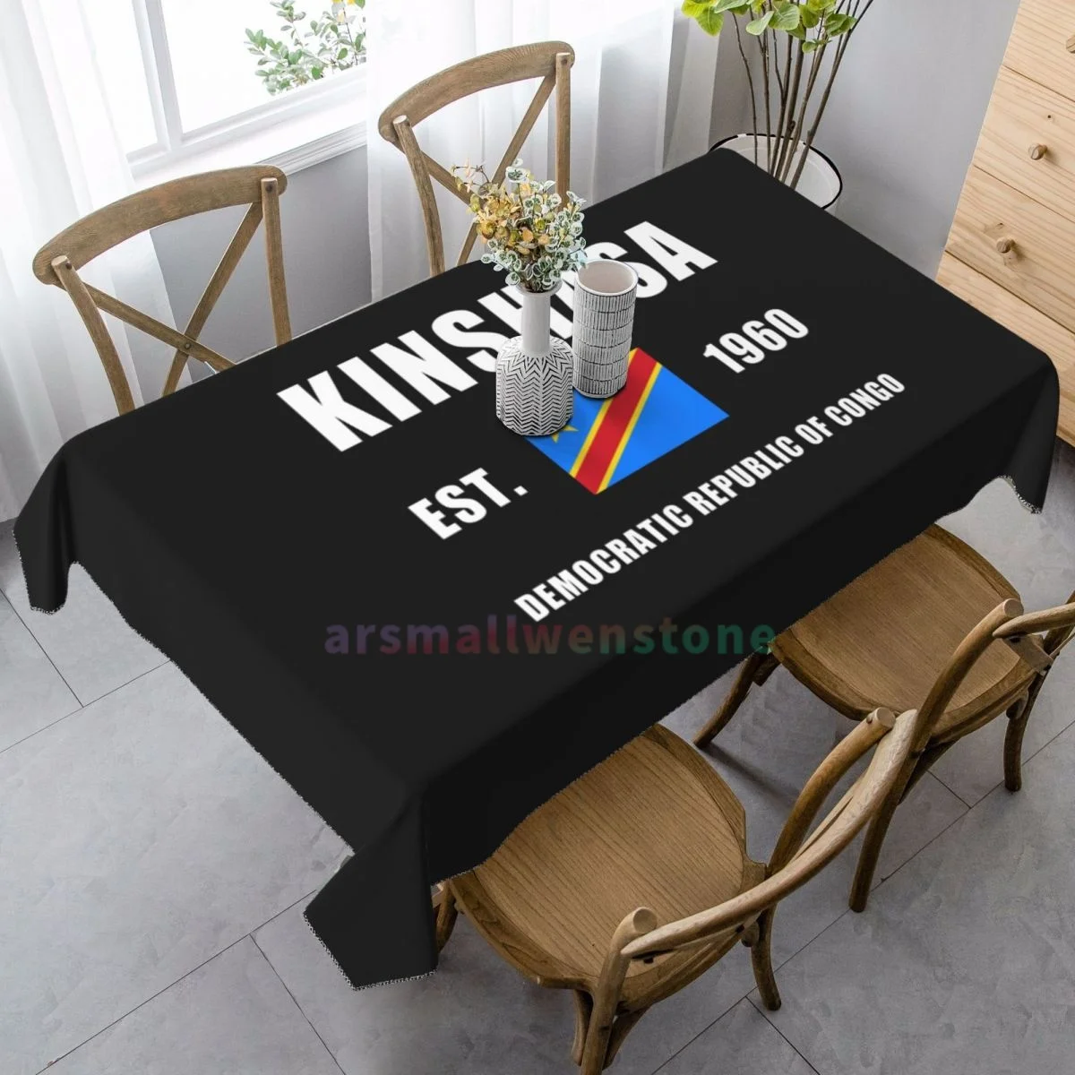 Democratic Republic Of Congo EST.1960 Kinshasa Rectangle Tablecloth Party Decoration Waterproof Dining Table Tablecloths Kitchen