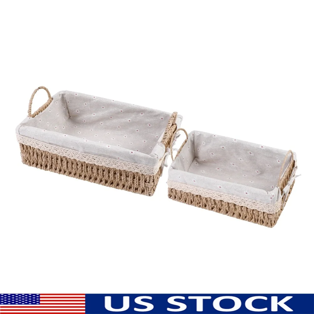 

2 Pcs Woven Storage Baskets with Handles Natural Material Multi-Function Durable Organizing Solution Home Decor Easy Care