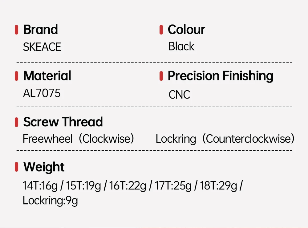 SKEACE Fahrrad Single-Speed Kassette 14T 15T 16T 17T 18T Fixed Gear Fahrrad Schwungrad Kettenrad Cog Fixie Track Bike Locking Ring – Detail 3
