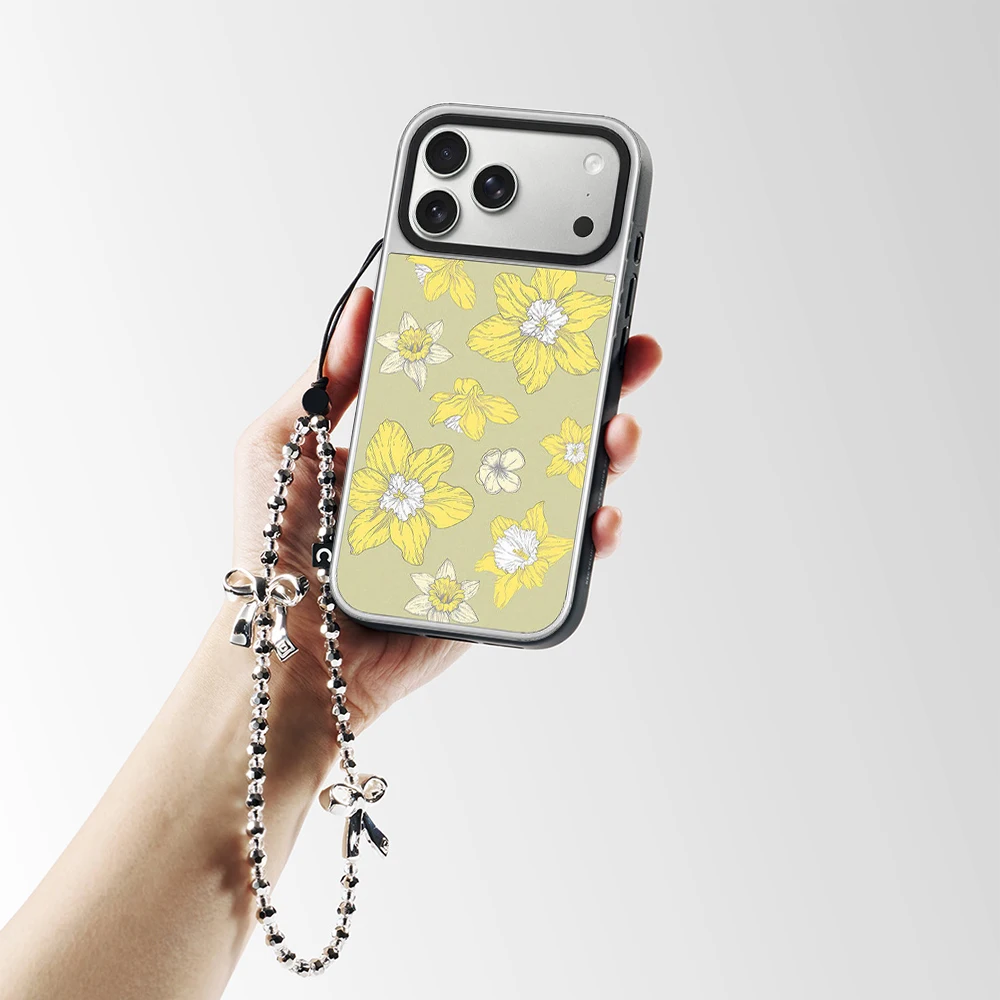 

Creative Fresh Flowers Mirror Silver Border Magnetic Phone Case Cover for IPhone 12 13 14 15 16 17 Pro Max Case for IPhone 17Pro