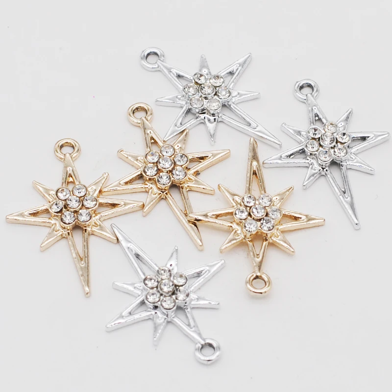 10PCS/Lot Metal Pendants Silver Color Charms Crosses&Star Shape DIY Charm With Rhinestone Charms For DIY Jewelry Making