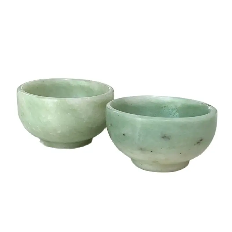 2 pçs pedra natural jade cristal escultura tigela decoração para casa e ornamentos de mesa de chá minerales suplemento de energia