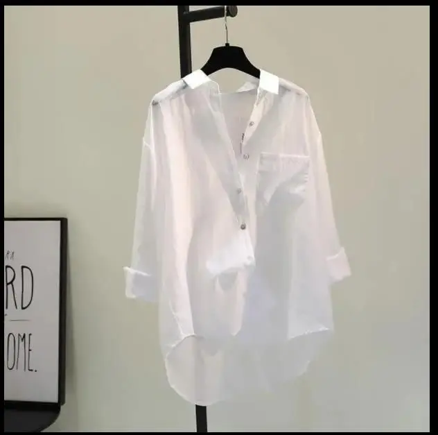 

Новая женская летняя рубашка из хлопка с длинным рукавом, солнцезащитная, в повседневном стиле, с V-образным вырезом, из тонкой полиэстеровой ткани, устойчивой к деформации