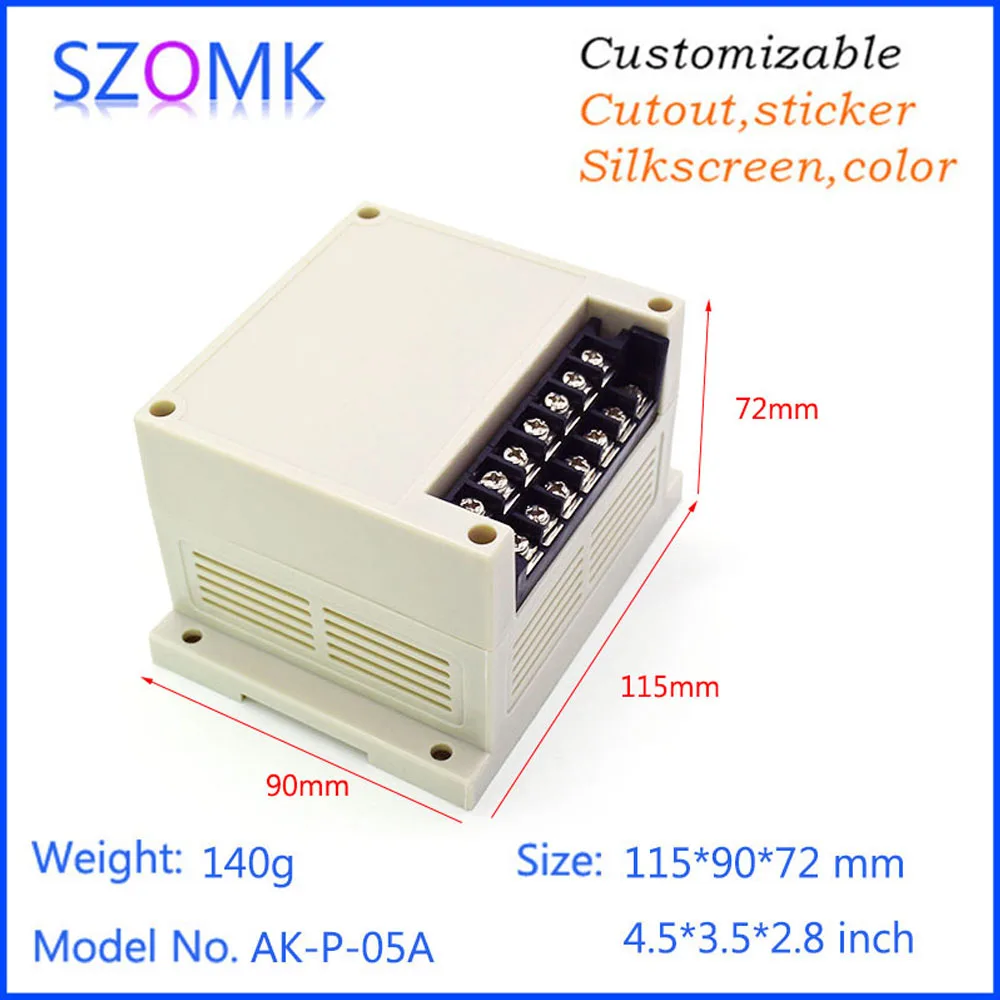 

10Pieces 115*90*72 mm plastic pcb din rail electronics szomk enclosures housing for rail din case