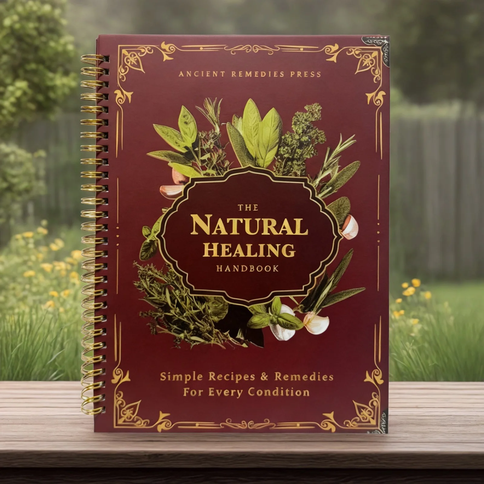 Guía de curación natural Libro de hierbas encuadernado en espiral con recetas paso a paso para la salud del corazón, presión arterial y mejora de la concentración