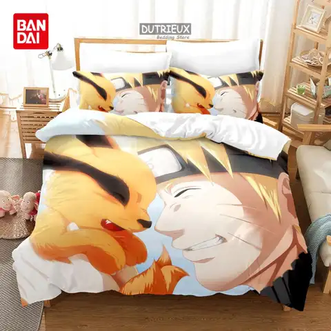 Anime Uzumaki Naruto Bedding Set Pillowcase Cartoon Bedclothes Suit Single Double Quilt Cover Bedspead Bedroom Duvet Cover