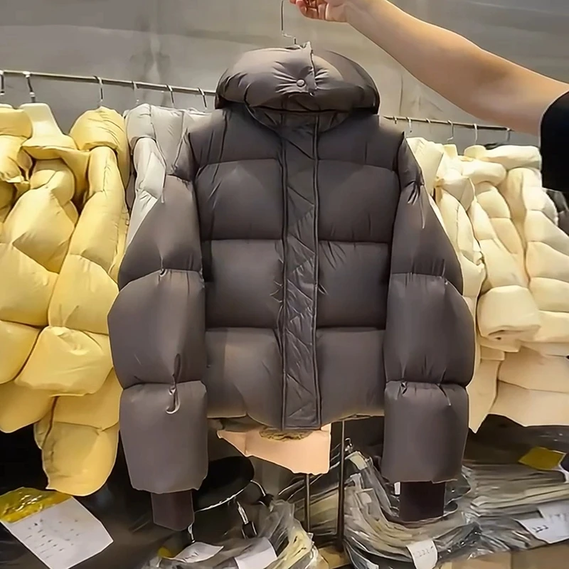 Kurze Kapuze Parkas Mäntel Verdicken Warme Daunen Baumwolle Jacke frauen 2025, Winter Neue Mode Chic Top Lose Brot Oberbekleidung weibliche