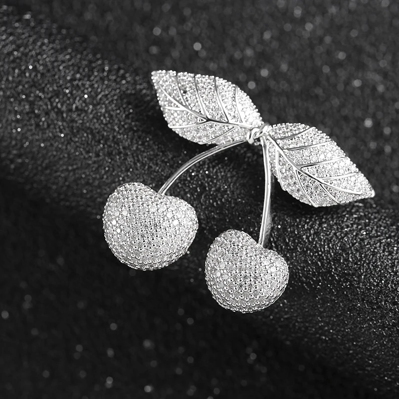 المبهر كامل الزركون معبد الكرز النحاس التلبيب دبابيس المبهر الفاكهة على شكل دبابيس النحاس جميلة النساء الفتيات فستان الصدار