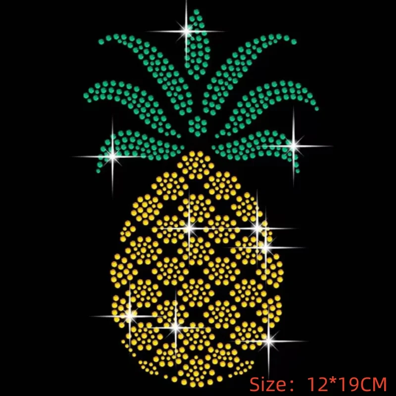 

2PC/Lot Pineapple Rhinestone Transfer Iron on Hotfix Applique Sticker Motif for Clothing DIY Craft