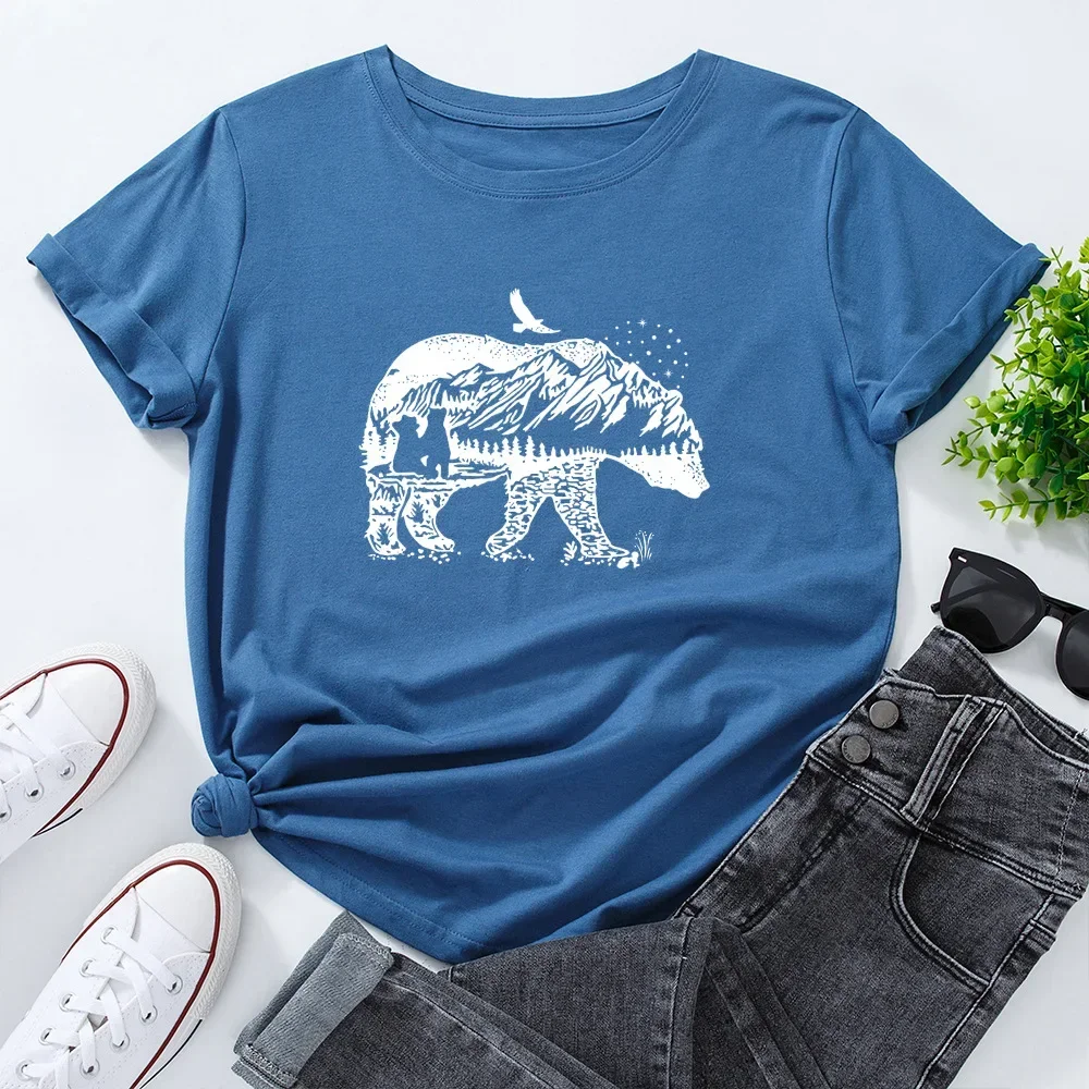 100% Cotton T-Shirt Women T Shirt Bear Print Short Sleeve Woman Shirts Casual Summer Graphic Tees Female Tshirt