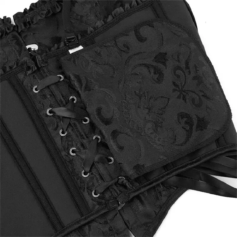 Spaghetti Corset Crop Top Plus Size Women Bustier Overbust Sexy Lace up Floral Lingerie Vintage Victorian Fashion Black