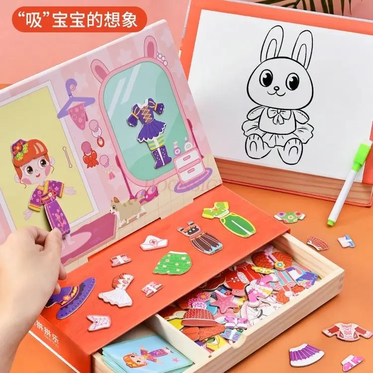 1 caja de rompecabezas magnético de juguete para niñas de 3 a 6 años, pegatina magnética de ensamblaje de rompecabezas