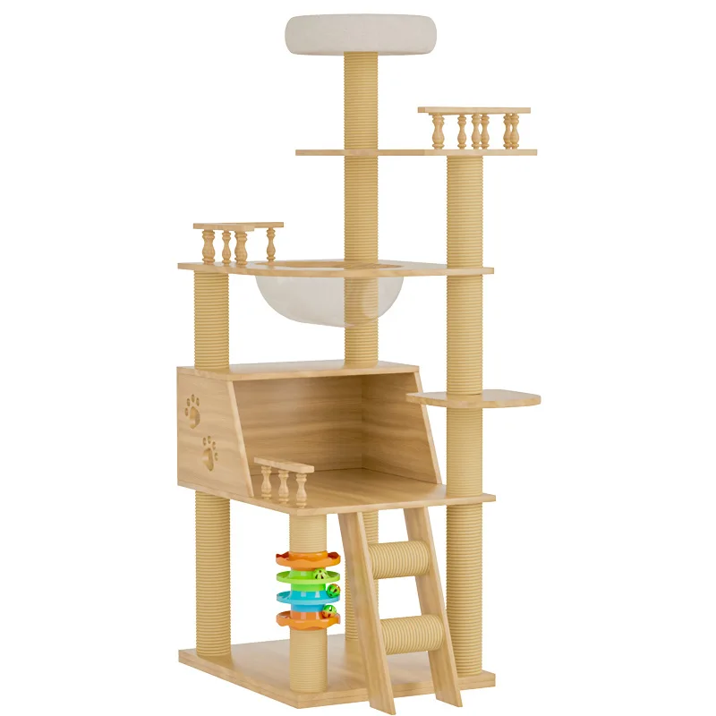 Solid wood cat tree with cat toy nest climbing frame scratching board supplies pet space capsule