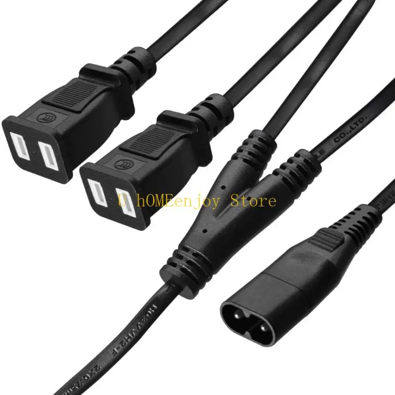 B0KF Efficient 1 to 2 Power Splitter Cable C8 Connectors Multiple Device Power Solution Suitable for Household Outlet Safe