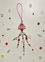 Y2K Red Black Aesthetic Keychain | Gothic Jellyfish Phone Pendant | Star Wing Pendant with Natural Stone Beads, Jellyfish Charm