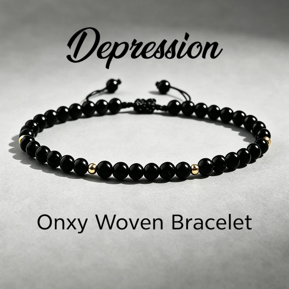 Vintage style black agate bead bracelet, handmade stretchable woven rope jewelry, suitable for wearing on different wrist sizes