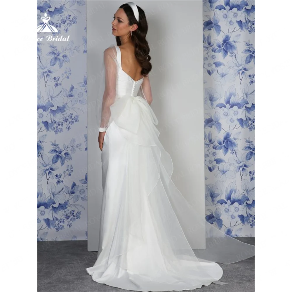 Roycebridal-Robe de Mariée Sirène en Satin avec Col en V, Tenue de Soirée Éducative, 2025