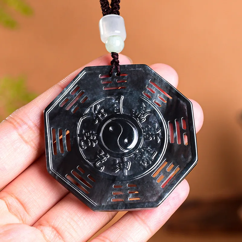 Authentic Natural A-grade Jadeite Double-sided Taiji Bagua Pendant Hollowed Design for Men And Women Feng Shui Jewelry Drop Ship