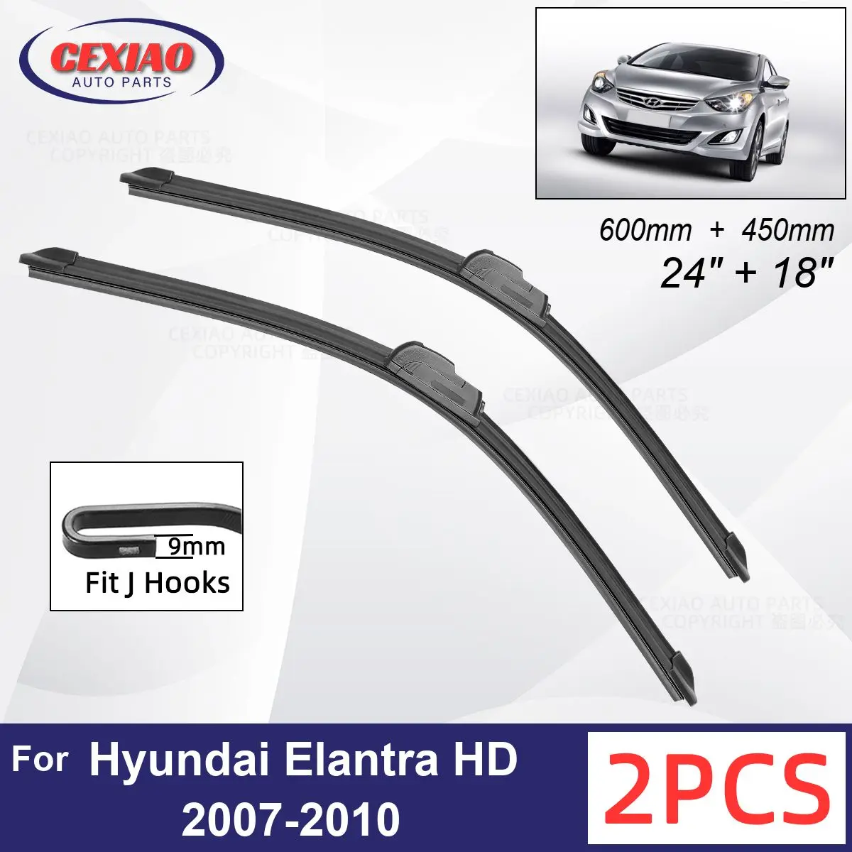 

Car Wiper For Hyundai Elantra HD 2007-2010 Front Wiper Blades Soft Rubber Windscreen Wipers Auto Windshield 24"+18" 600mm 450mm