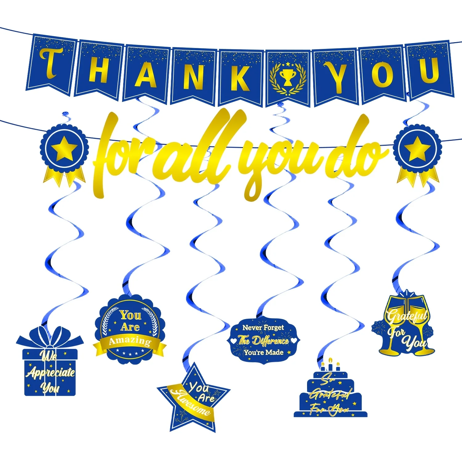 

Navy Blue & Gold Thank You Banner, Party Supplies for Teachers, Doctors, Nurses, Employees & Staff Graduation Decorations